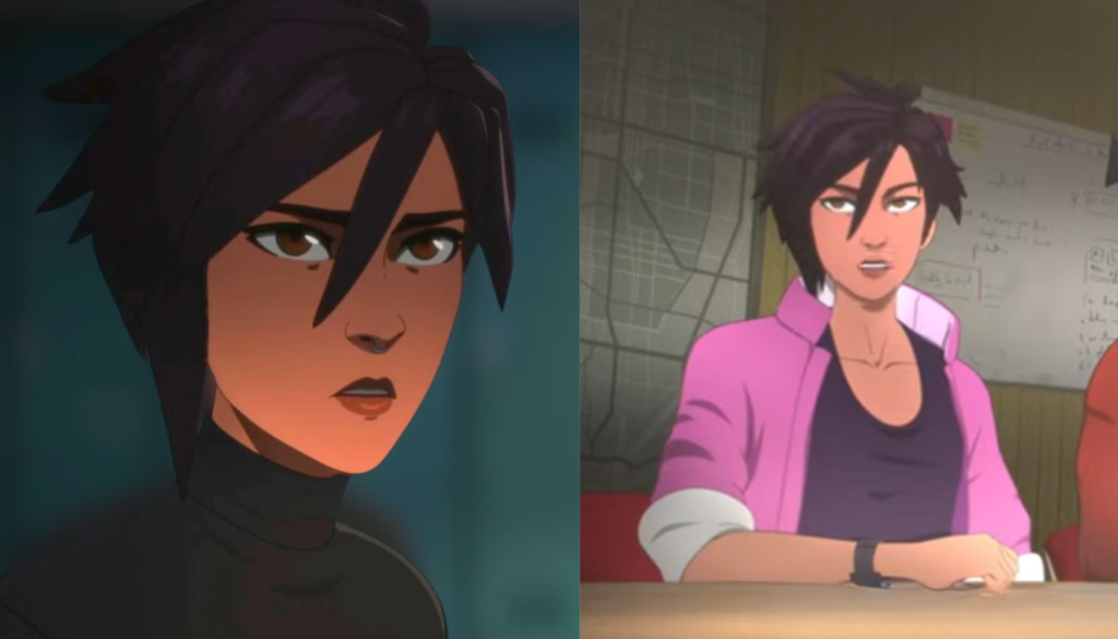 Close up of Invisigal with text highlighting who voices Invisigal