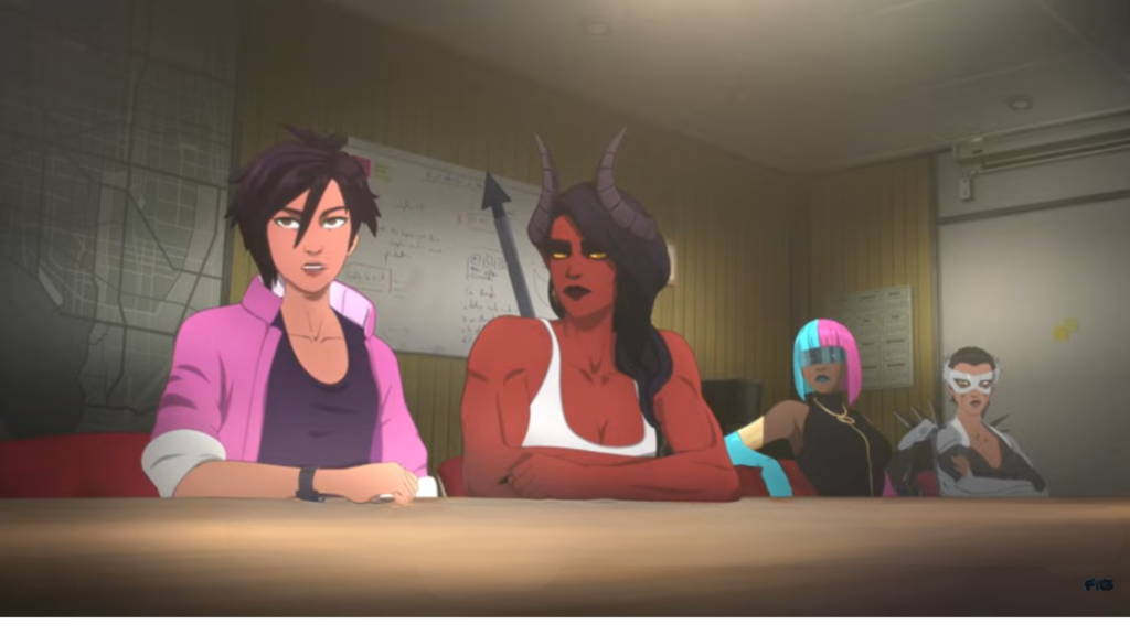 Voice actor of Invisigal recording lines in a studio  representing who voices Invisigal.