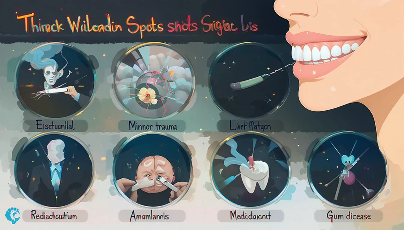 showing common causes of dark spots on the gums including natural pigmentation smoking trauma medication and gum disease.”