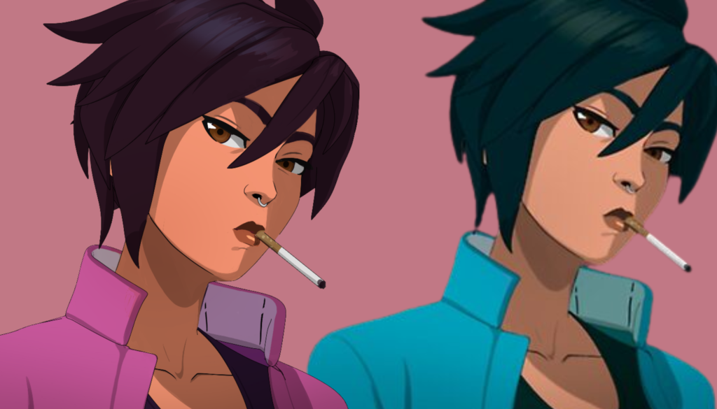 Character Invisigal in Dispatch with voice actress Laura Bailey.