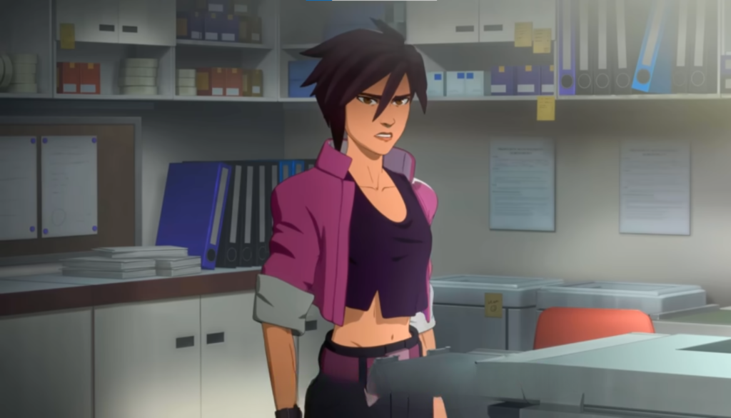 Close-up of Invisigal from Dispatch showing her enigmatic appearance