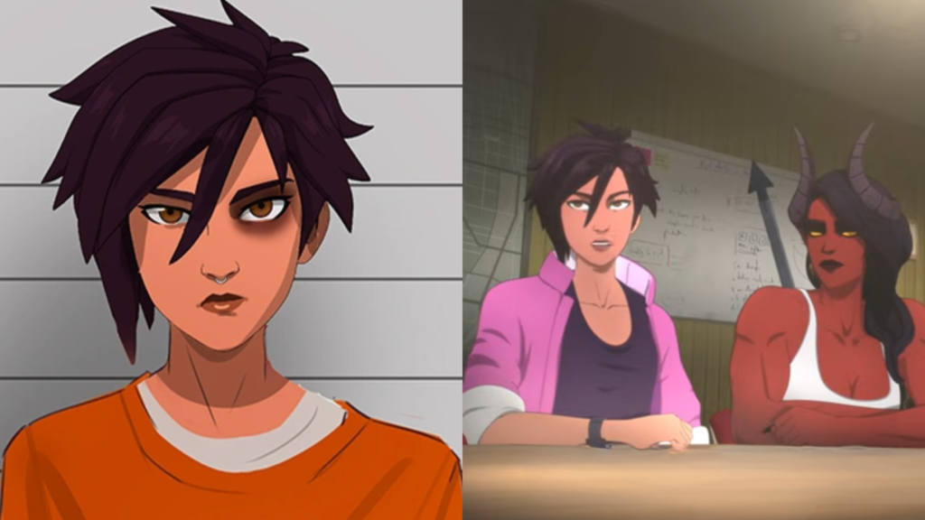 Character study image questioning if Invisigal is evil in Dispatch