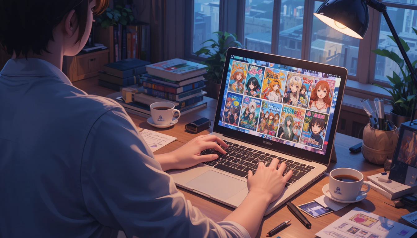 person reading manga online on MyReadibgMsngs website on laptop and tablet