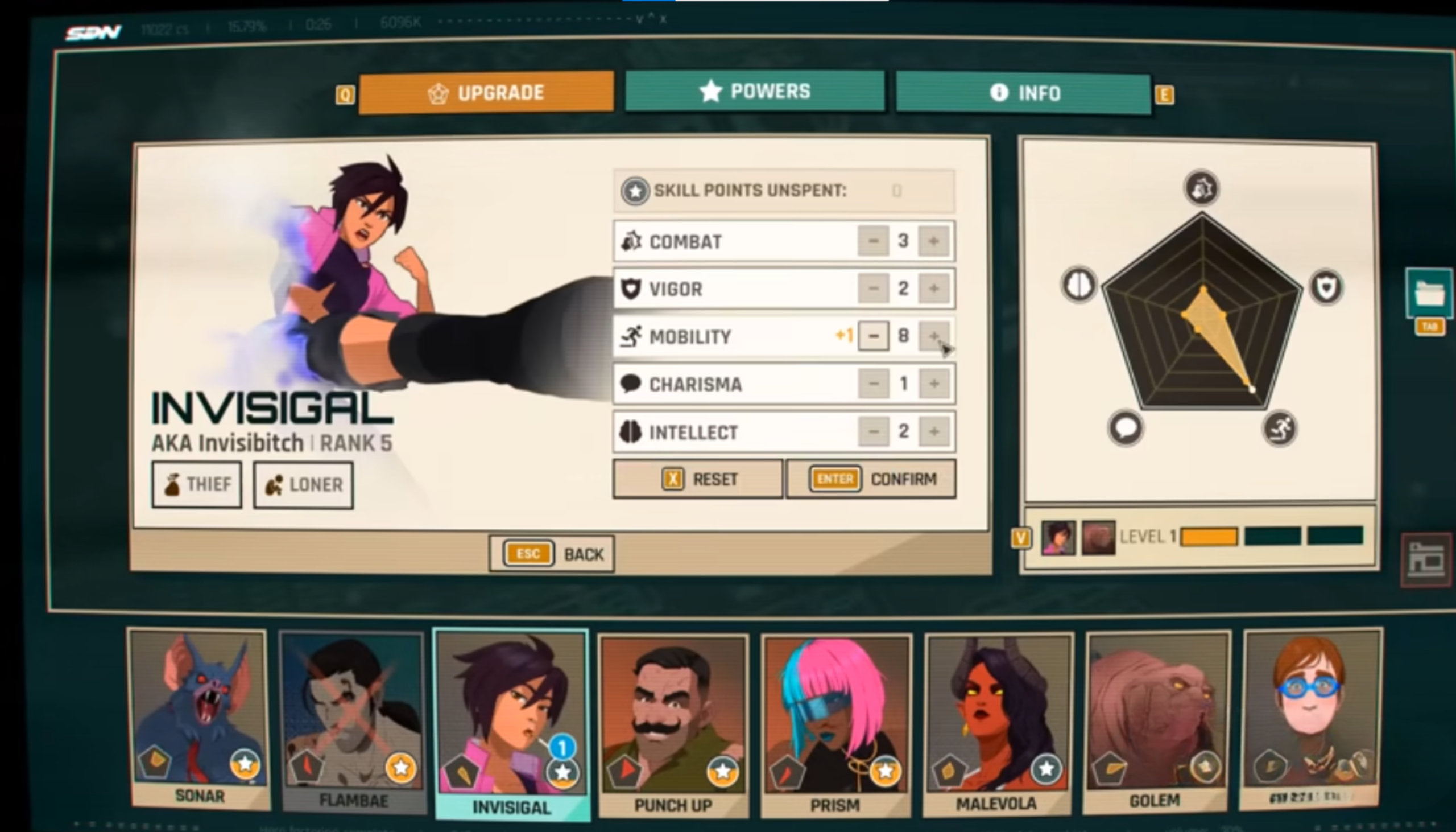 Invisigal character with short dark hair wearing a pink jacket, showcasing her edgy look and invisibility themed persona in Dispatch