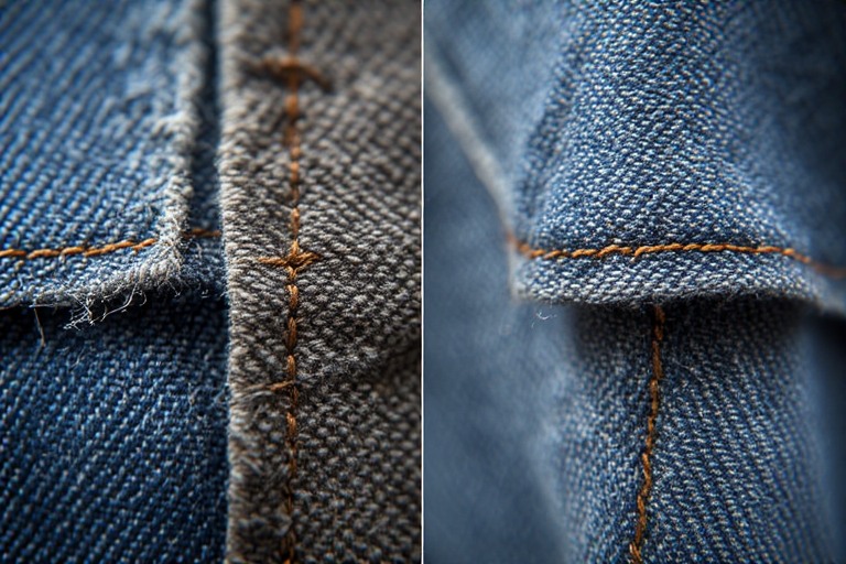 Fabric comparison showing strong and weak Nahttypen seams used in clothing construction and tailoring