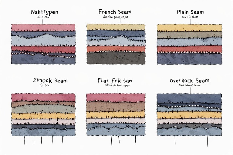 Educational diagram of Nahttypen seam types showing layered fabric structure and stitching methods