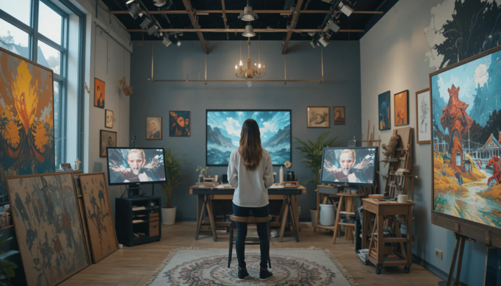 Shani Levni artwork exhibition showcasing contemporary paintings in a modern art gallery