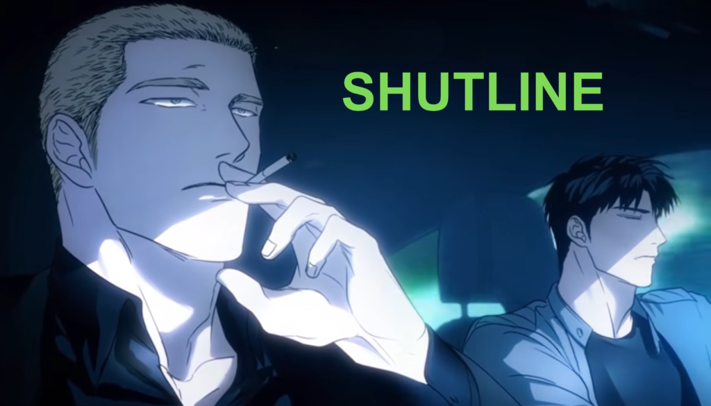 Shutline story visual depicting mechanic Moon Shin-gun meeting mysterious Jake Gillian in urban crime world
