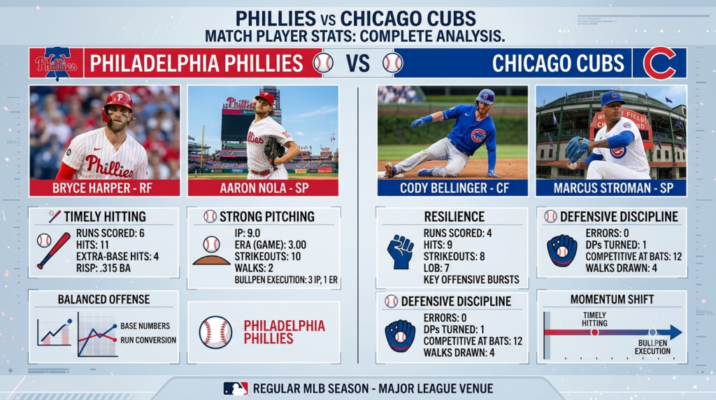 Comparison infographic of Phillies vs. Cubs player stats.