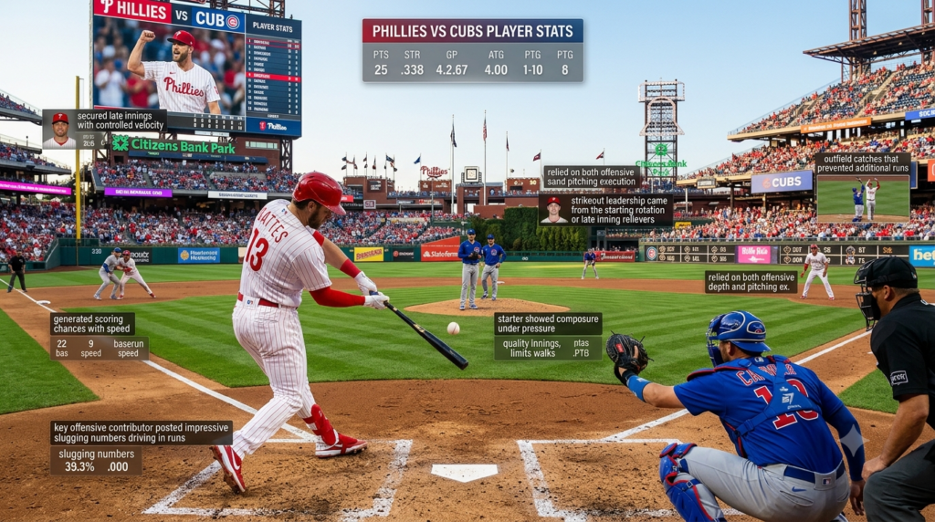 Baseball game scene with data overlays analyzing performance.