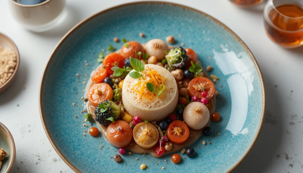 Fresh Soutaipasu ingredients including noodles, vegetables, chicken, garlic, and soy sauce arranged in a flat lay style