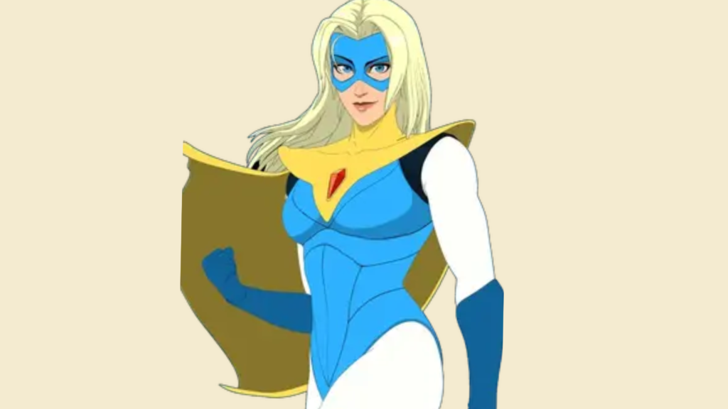 Blonde Blazer character portrait showing confident superhero look with stylish blonde hair and modern outfit