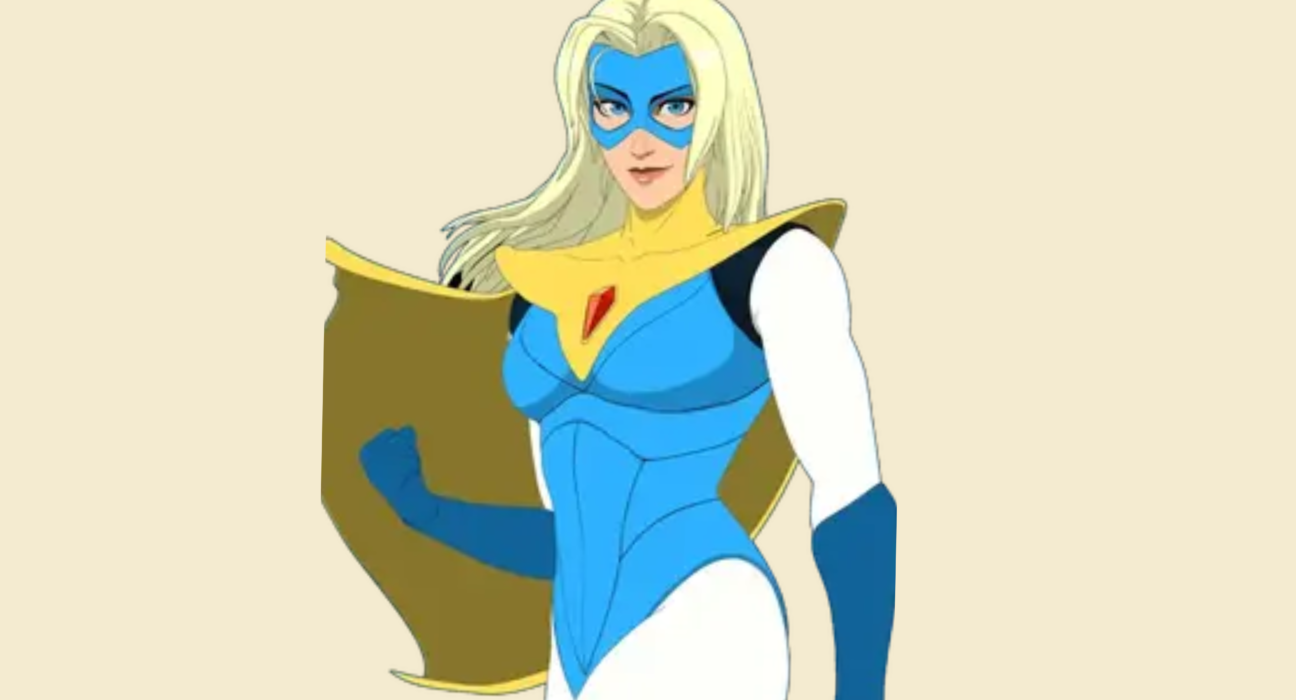 Blonde Blazer character portrait showing confident superhero look with stylish blonde hair and modern outfit