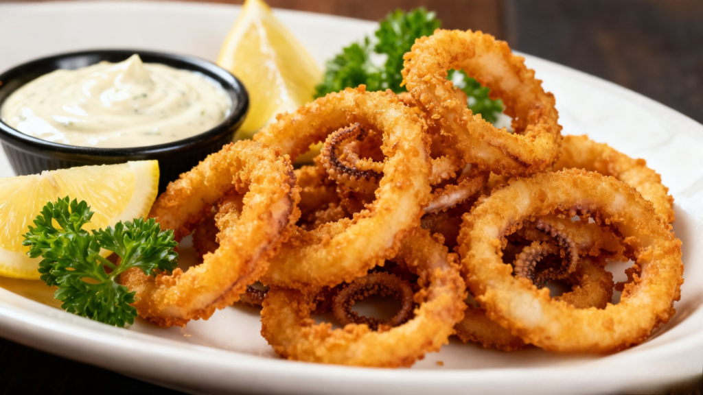 Gourmet calamariere squid dish with modern plating, microgreens, and fusion sauce in fine dining presentation