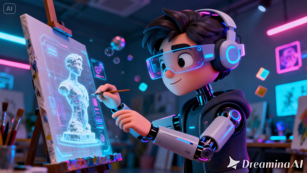 Abstract representation of Caricatronchi as a creative digital identity blending caricature art AI design and online aesthetic trends.