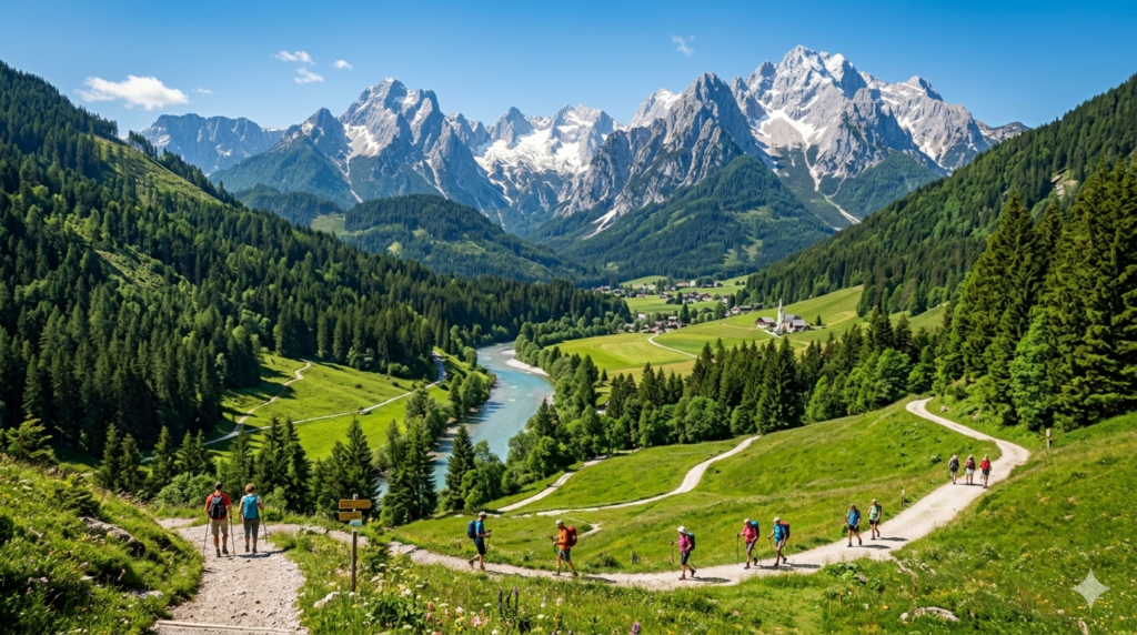 Historic Enntal region featuring Austrian mountain villages, lush forests, and beautiful countryside landscapes during summer