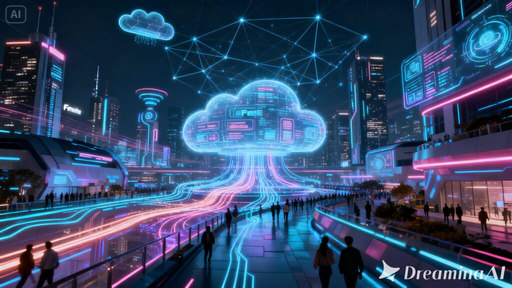 Frehf AI and automation concept illustrating neural networks, smart systems, and continuous learning in digital transformation