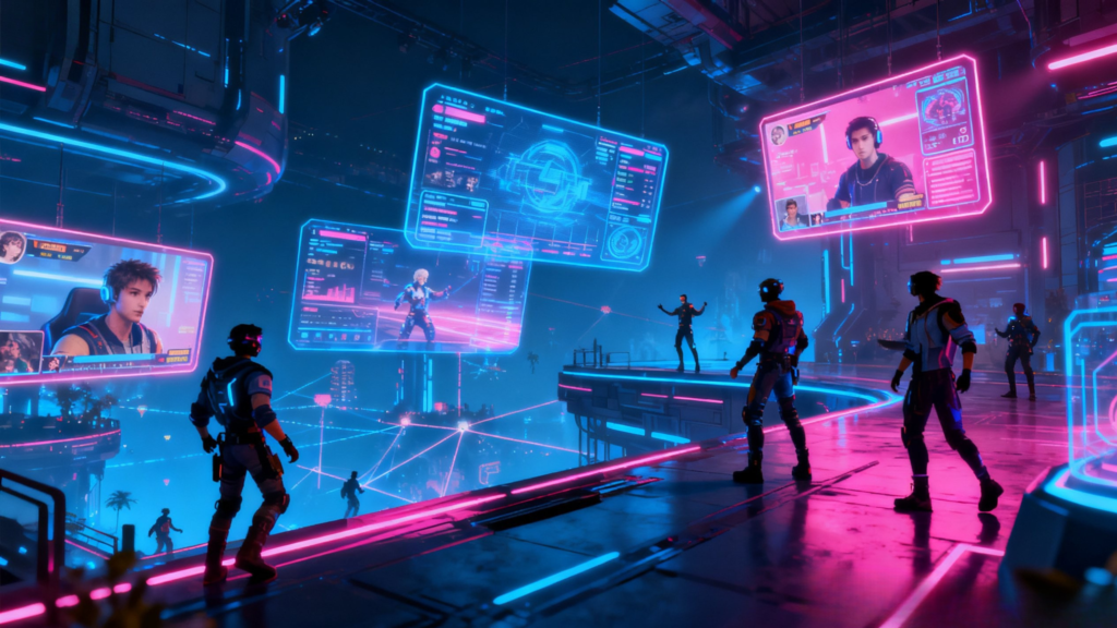 Concept art of Gaymetu E platform highlighting next-gen interactive entertainment ecosystem