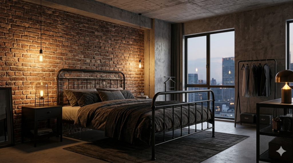 Cozy Nordic-style bedroom with a durable Jernsenger iron bed frame, wooden flooring, and natural sunlight