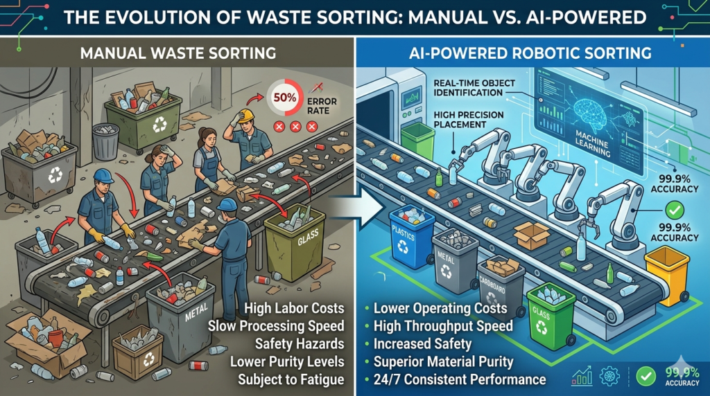 MataRecycler robotic system sorting plastic metal and paper materials