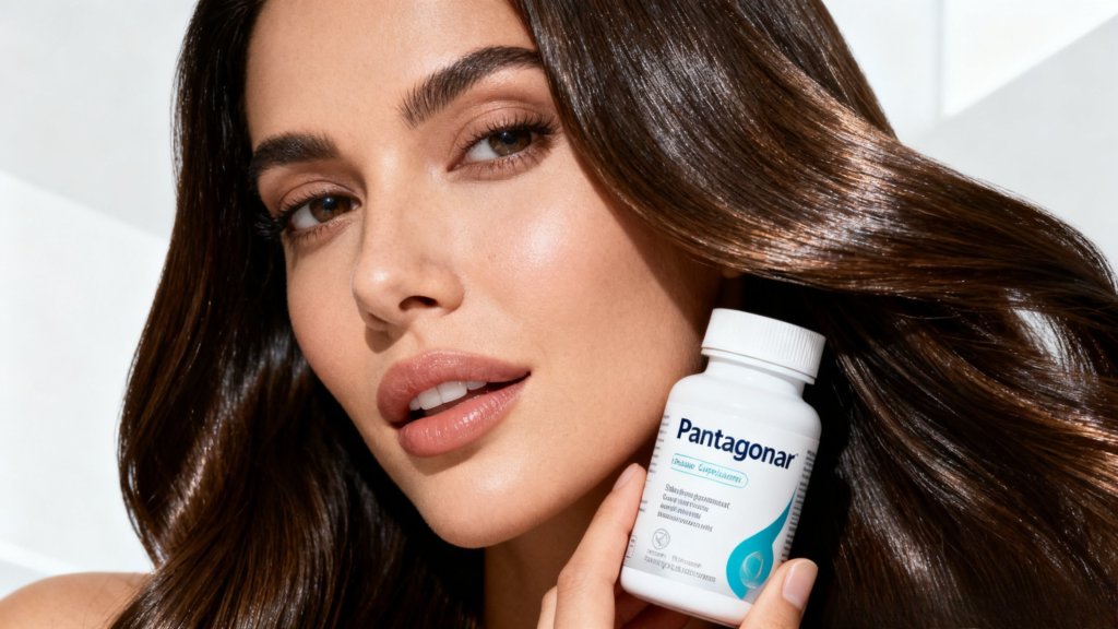 Pantagonar product packaging showing capsules for hair skin and metabolism support