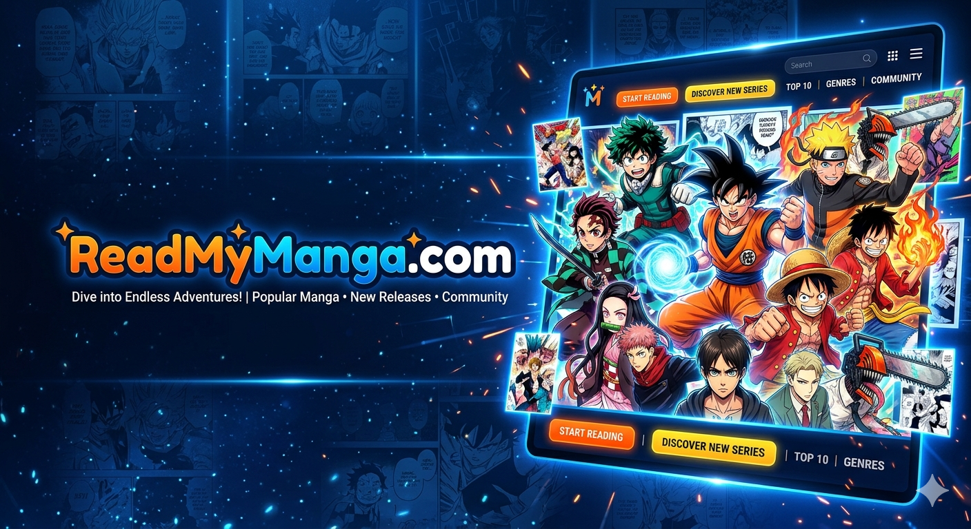 ReadMyManga com homepage with colorful manga covers and anime-style online manga reading interface