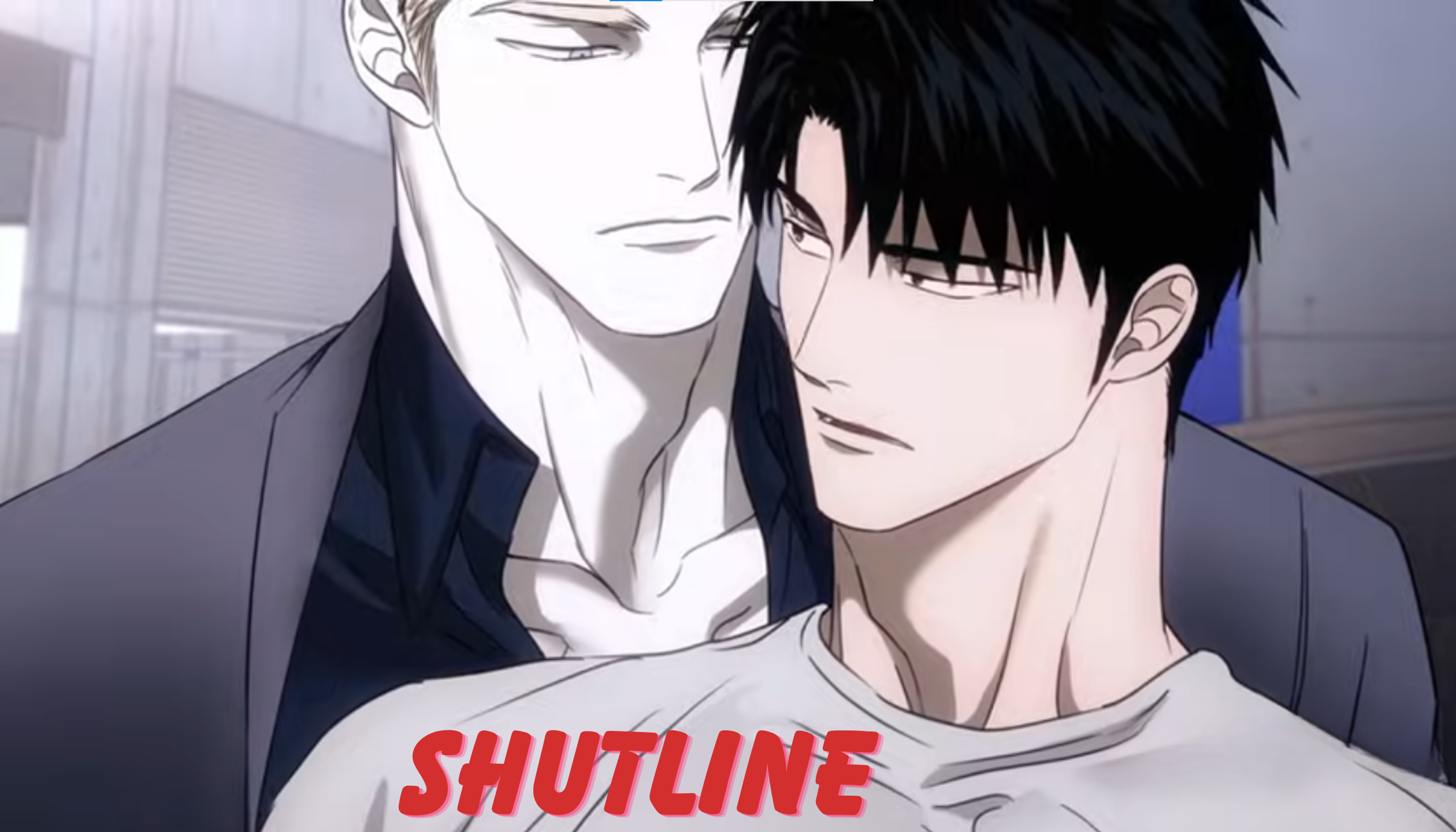 Shutline Lezhin webtoon cover featuring intense mafia romance characters in dramatic noir-style artwork