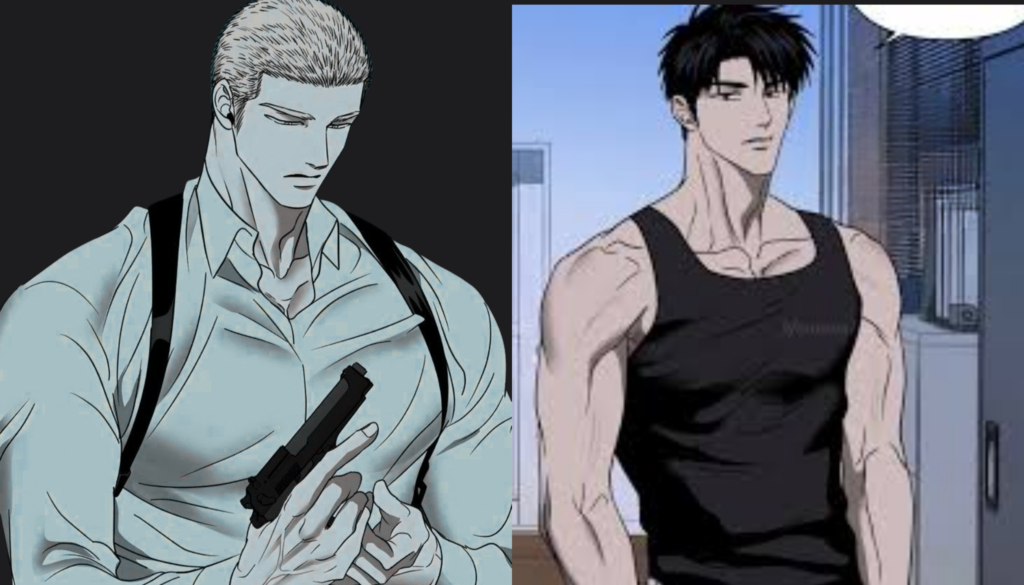 Shutline Lezhin comic artwork showing suspenseful BL storyline with stylish urban background