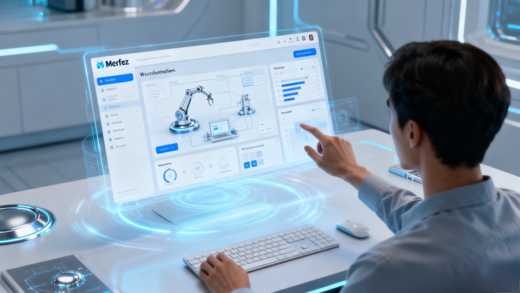 Minimalist productivity workspace connected to the Merfez concept