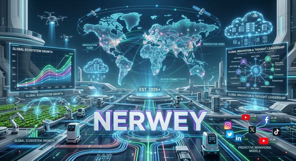 Nerwey branding idea visualized with futuristic digital interface, keyword growth strategy, and SEO analytics concept