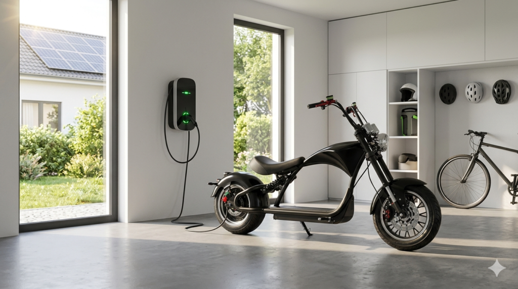 Premium Eschopper with LED lights, digital dashboard, and long chopper style frame