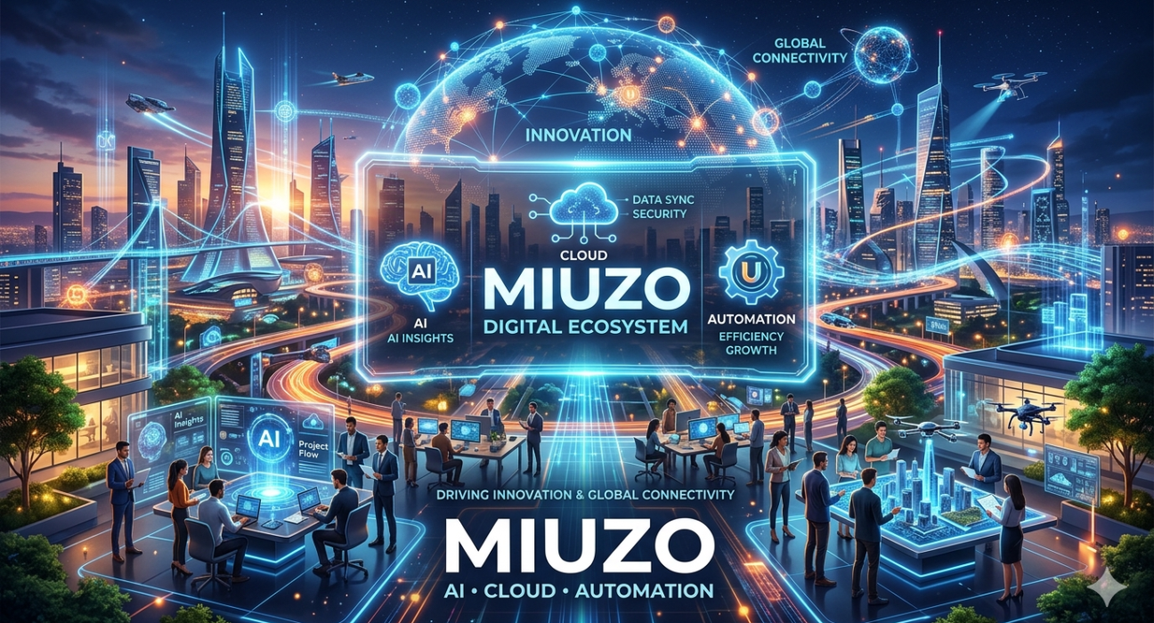 Miuzo digital identity concept featuring branding, creativity, innovation, and modern technology networks.