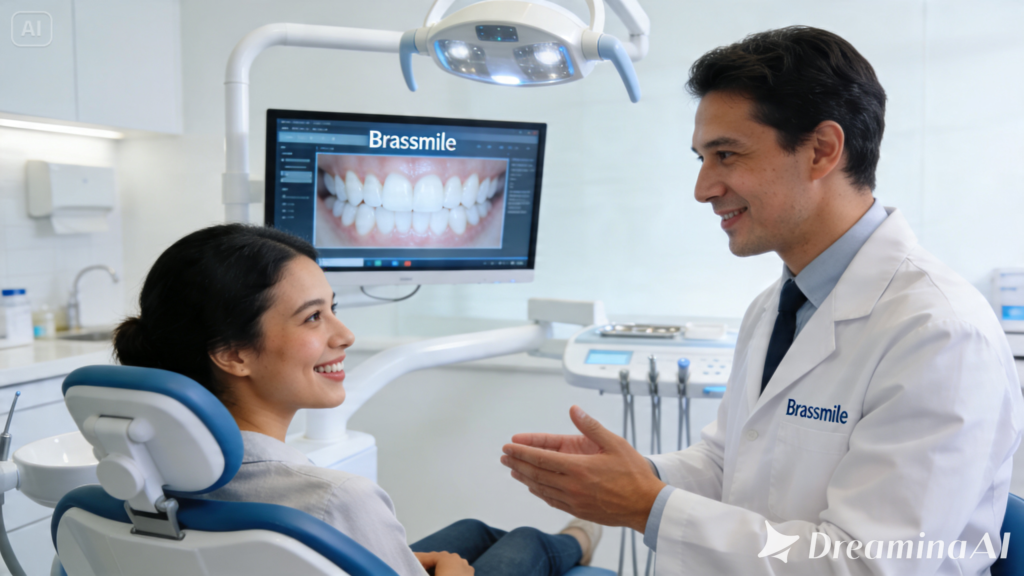 Professional teeth whitening treatment showcasing Brasssmile smile enhancement results