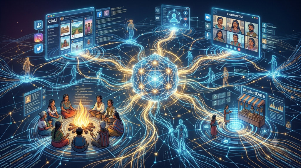 Ciulioneros digital culture illustration showing online communities, communication, and internet trends.