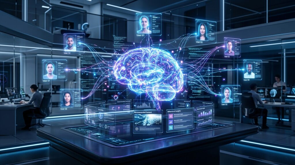 Futuristic adaptive AI system learning user behavior to deliver personalized digital experiences Gayfirir
