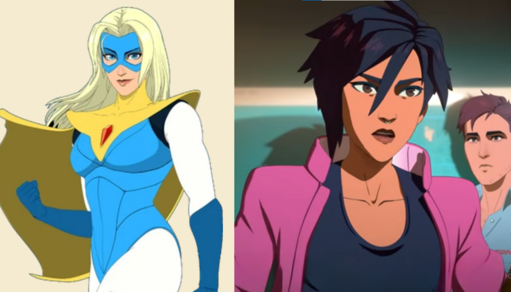 Blonde Blazer introducing Invisigal's new identity during her transformation from villain to hero