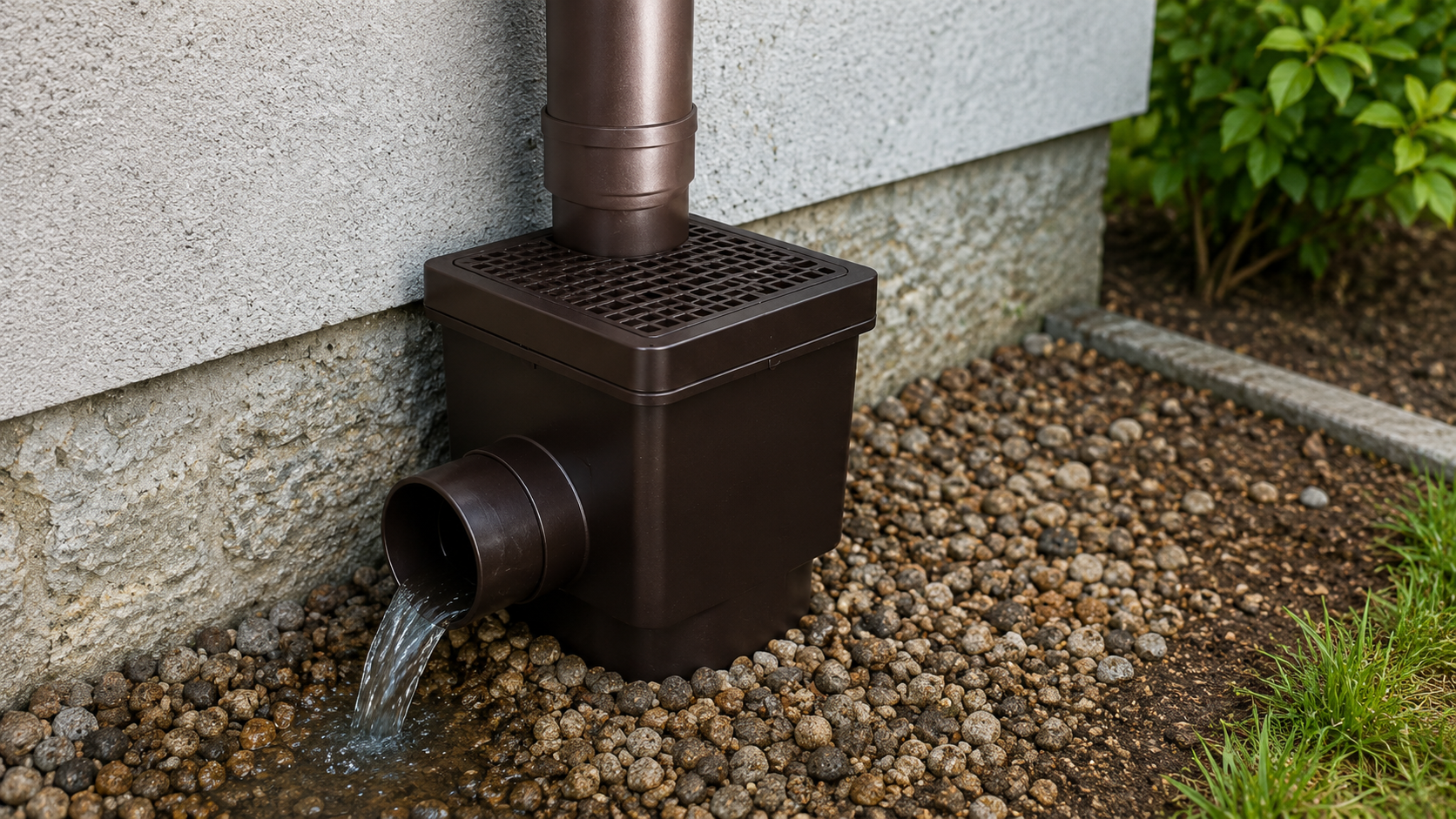 gajgry outdoor rainwater drainage system connected to a house downspout, helping direct water away from the foundation and prevent flooding