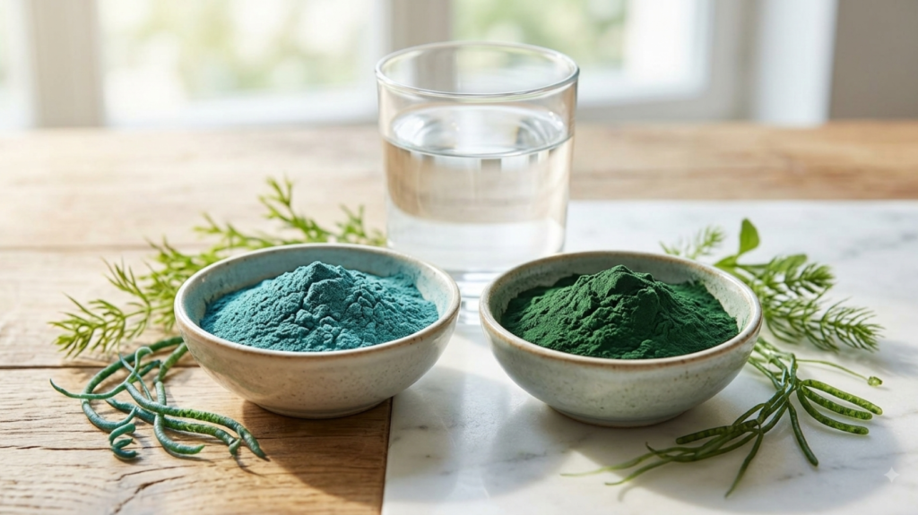 Aquatic greens made from spirulina and chlorella