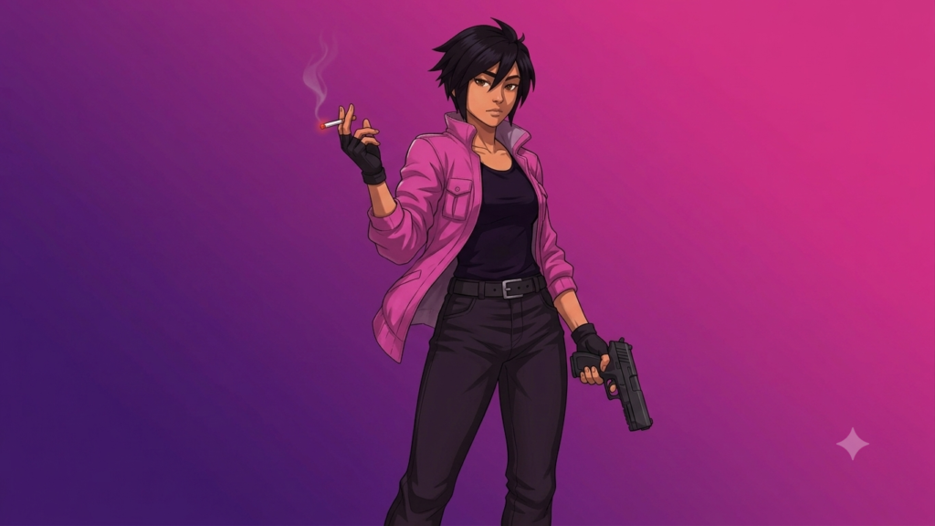 Dispatch Courtney character artwork in a comic-style illustration