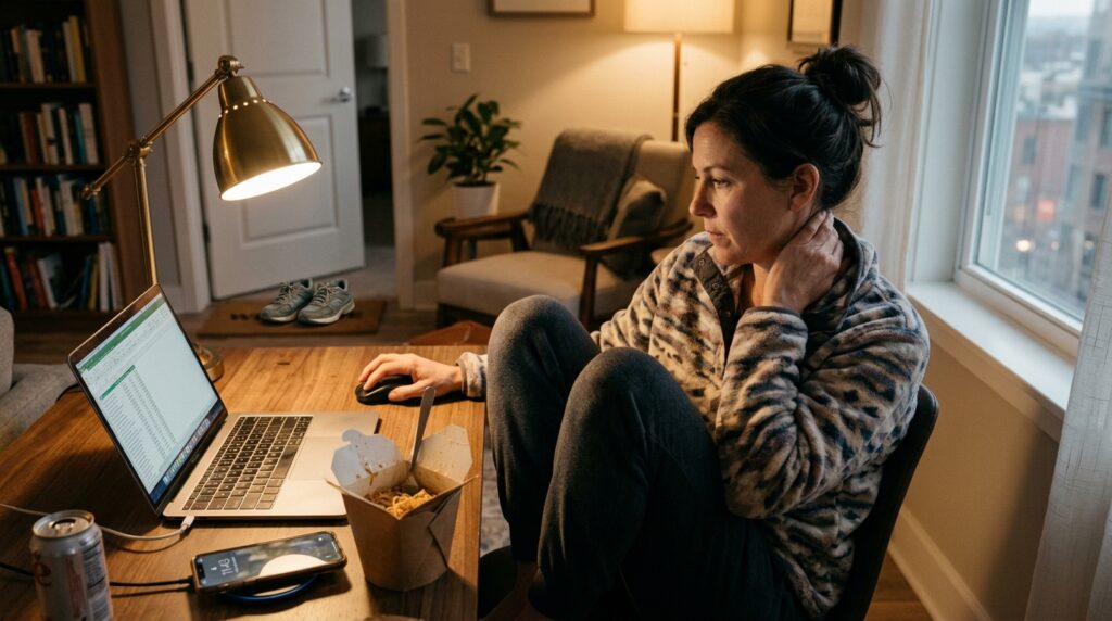 Adult at desk representing lifestyle factors associated with T2D risk