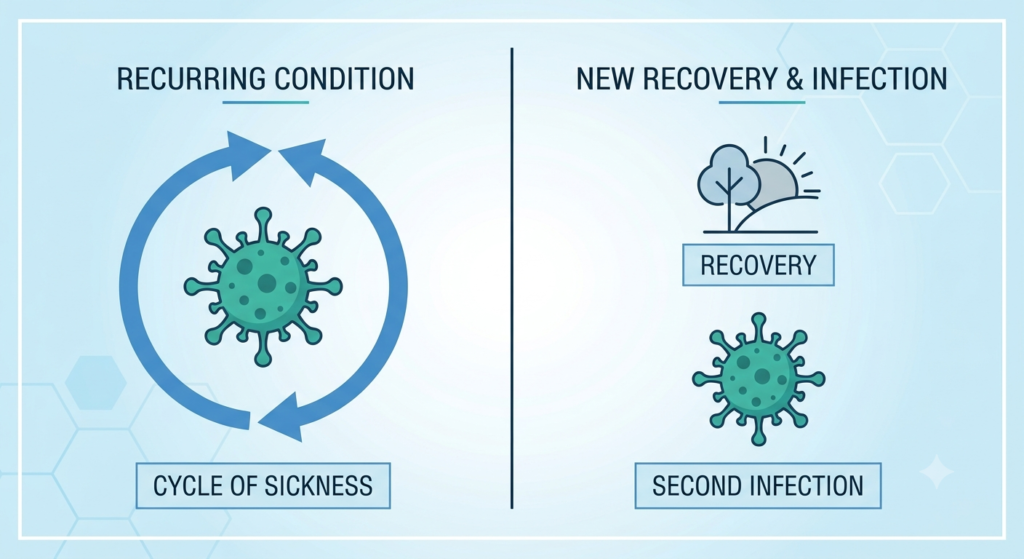 Comparison icon showing rebound versus reinfection concepts