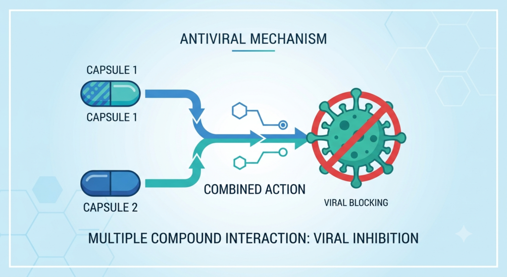 Illustration of Paxlovid's two combined antiviral components