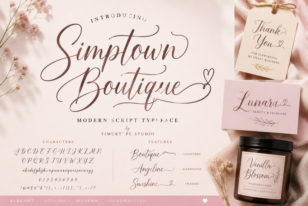 Simptown Boutique elegant handwritten script typeface