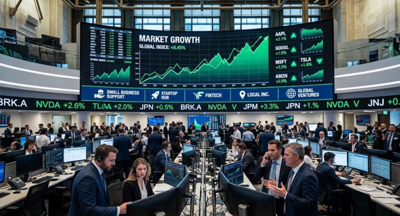 Growth Enterprises Market with rising stock charts