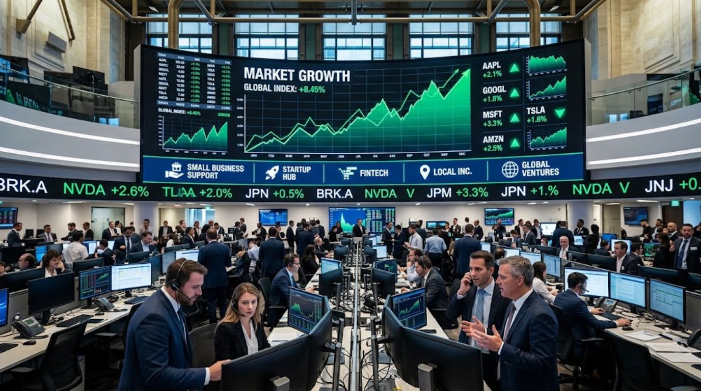 Growth Enterprises Market with rising stock charts