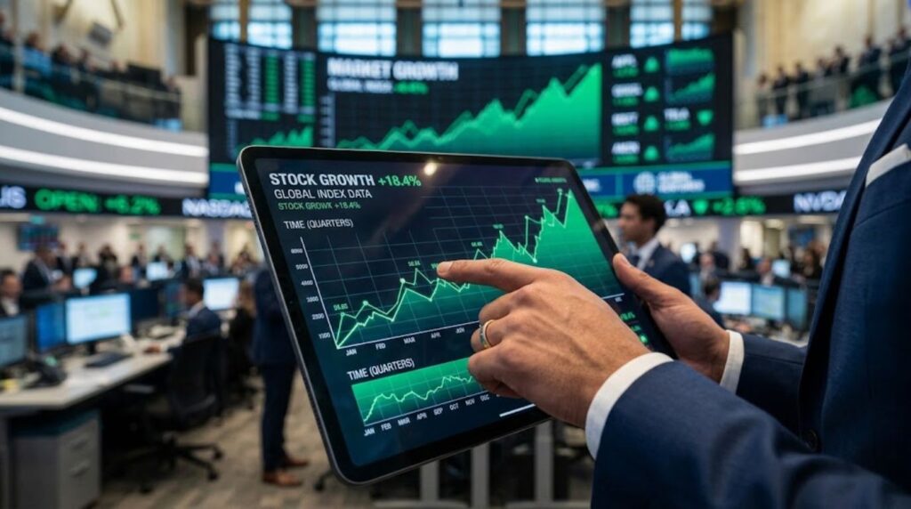 Growth Enterprises Market showing rising stock charts