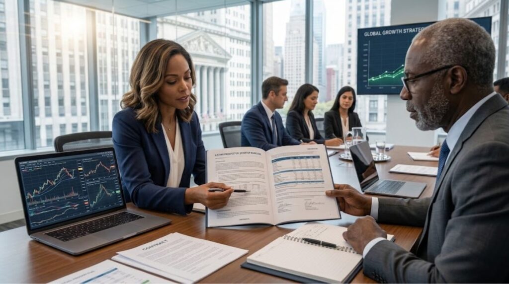 Growth Enterprises Market strategy meeting with leaders