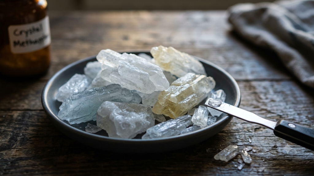 Real meth crystals in close up view