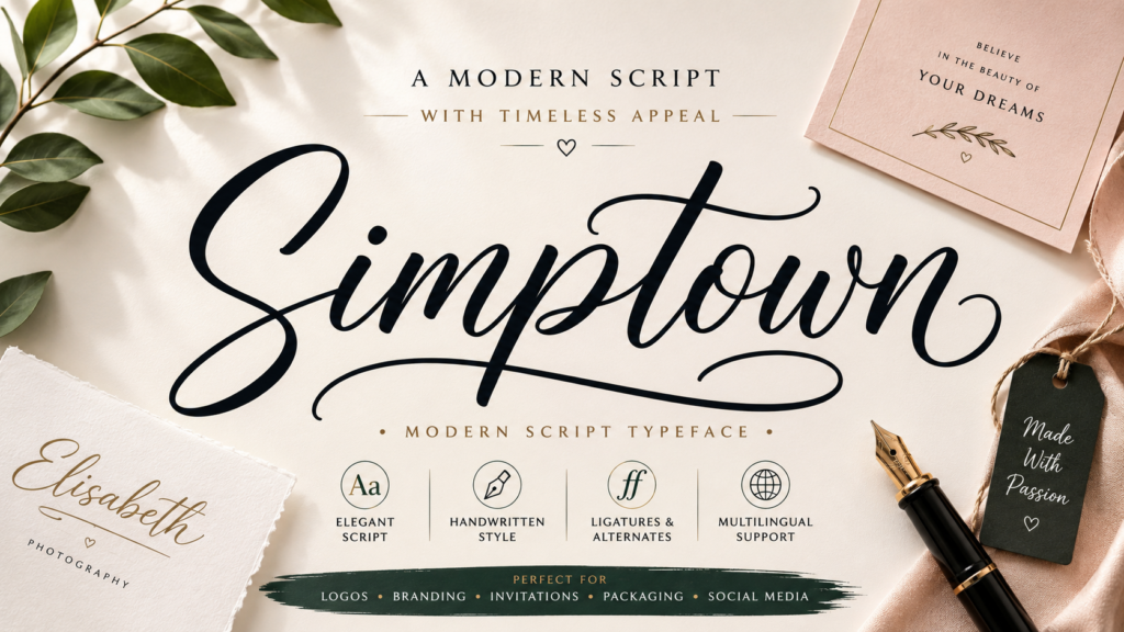 imptown modern script typeface for branding and logos
