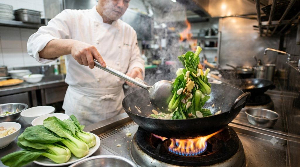 Bowl of fresh Yalla Choy showcasing its vibrant green leaves and highlighting its nutritional value and healthy recipe ideas.